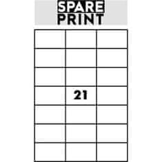 SPARE PRINT PREMIUM Samolepilne etikete bele barve, 100 listov A4 v škatli (1arch/21x etiketa 70x42,3mm)