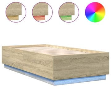 Vidaxl Posteljni okvir z LED lučkami sonoma hrast 90x190 cm inž. les
