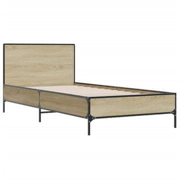 Vidaxl Posteljni okvir sonoma hrast 75x190 cm inženirski les in kovina