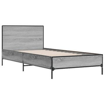 Vidaxl Posteljni okvir siva sonoma 75x190 cm inženirski les in kovina