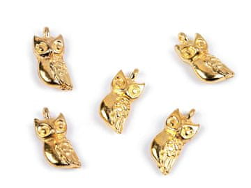 Kovinski obesek / zadrga sova 3D - (81533) zlata sova (5 kosov)