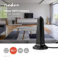 Nedis Indoor HDTV Antenna | Active | UHF | Reception range: 0-15 km | LTE700 | Gain: 26 dB | ABS | Black 