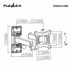 Nedis Full Motion TV stenski nosilec | 13-27 " | Največja podprta teža zaslona: 15 kg | Nagiben | Vrtljiv | Najmanjša razdalja od stene: 60 mm | Največja razdalja od stene: 350 mm | 3 vrtilne točke | ABS / 