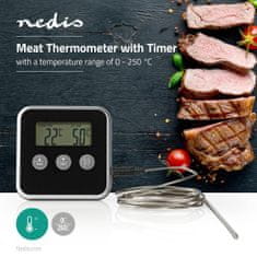 Nedis Termometer za meso | Alarm / časovnik | LCD zaslon | 0 - 250 °C | Črna / srebrna 