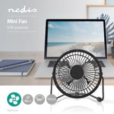 Nedis Namizni ventilator | USB napajanje | Premer: 100 mm | 3 W | 1-stopenjski | Črna 