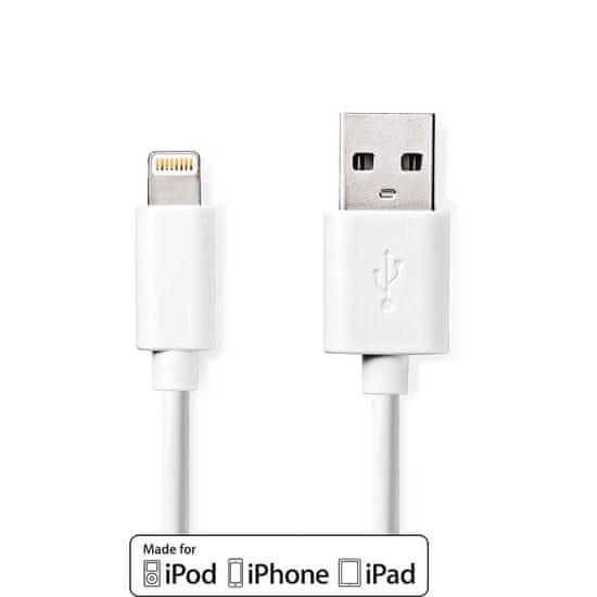 Nedis Lightning kabel | USB 2.0 | Apple Lightning 8-pin | USB-A moški | 480 Mbps | Ponikljano | 3,00 m | Okrogla | PVC | Bela | Oznaka