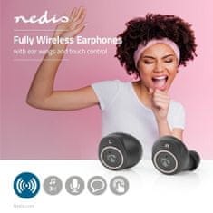 Nedis Popolnoma brezžične slušalke | Bluetooth | Najdaljši čas delovanja baterije: 3 ure | Upravljanje na dotik | Polnilna torbica | Vgrajen mikrofon | Podpora za glasovno upravljanje | Ušesna krila | 