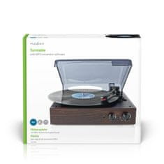 Nedis Gramofon | 33 / 45 / 78 obratov na minuto | Jermenski pogon | 1x stereo RCA | 18 W | Vgrajen (pred)ojačevalnik | MP3 pretvorba | ABS / MDF | rjav 