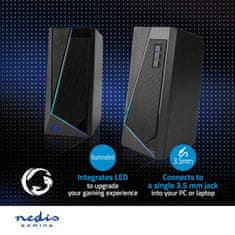 Nedis Gaming Speaker | Speaker channels: 2.0 | USB Powered | 3.5 mm Male | 18 W | LED | Volume control 