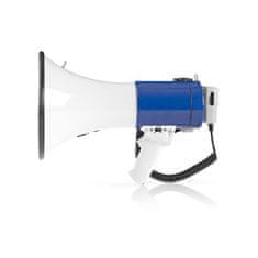 Nedis Megaphone | Maximum range: 1500 m | Maximum Volume control: 135 dB | Detachable Microphone | Built-in siren | Shoulder strap | Blue / White 