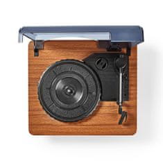 Nedis Gramofon | 33 / 45 / 78 obratov na minuto | Jermenski pogon | 1x stereo RCA | 9 W | Vgrajen (pred)ojačevalnik | ABS / MDF | Črna/rjava 