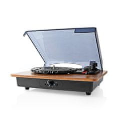 Nedis Gramofon | 33 / 45 / 78 obratov na minuto | Jermenski pogon | 1x stereo RCA | 9 W | Vgrajen (pred)ojačevalnik | ABS / MDF | Črna/rjava 