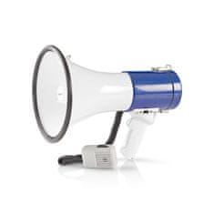 Nedis Megaphone | Maximum range: 1500 m | Maximum Volume control: 135 dB | Detachable Microphone | Built-in siren | Shoulder strap | Blue / White 