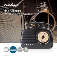 Nedis FM Radio | Table Design | AM / FM | Battery Powered / Mains Powered | Analogue | 4.5 W | Carrying handle | Black 