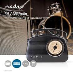 Nedis FM radio | Oblikovanje mize | AM / FM | Napajanje na baterije/omrežno napajanje | Analogno | 4,5 W | Ročaj za prenašanje | Črna 