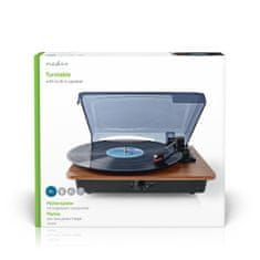 Nedis Gramofon | 33 / 45 / 78 obratov na minuto | Jermenski pogon | 1x stereo RCA | 9 W | Vgrajen (pred)ojačevalnik | ABS / MDF | Črna/rjava 