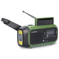 Nedis Radio za nujne primere | Prenosna zasnova | DAB+ / FM | Baterijski pogon / ročna gonilka / sončni pogon / USB napajanje | Budilka | Zelena/črna 