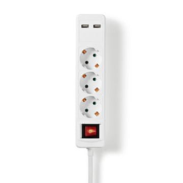 Nedis Odcepni priključek | Ozemljeni konektor / tip F (CEE 7/7) | 3-smerni | 1,50 m | 3680 W | 16 A | Vrsta ozemljitve: Stranski konektor | 230 V AC 50/60 Hz | Kot vtičnice: 45 ° | H05VV-F 3G1,5 mm² | Gumb