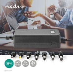 Nedis Univerzalni nätadapter | 36 W | 5 - 24 V DC | 1,80 m | 2,4 A - 3,0 A | 7 vtičev | Svart 