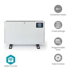 Nedis Konvekcijski grelnik SmartLife | Wi-Fi | 2000 W | 3 Nastavitve toplote | LCD | 5 - 37 °C | Nastavljiv termostat | Bela 