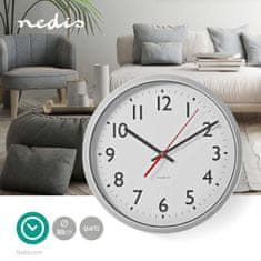 Nedis Stenska ura | Premer: 300 mm | Plastika | Srebrna/bela 