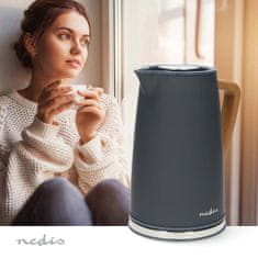 Nedis Kotel za vodo | 1,7 l | Mehak na dotik | Siva | Vrtljiv za 360 stopinj | Skrit grelni element | Nadzor Strix | Funkcija od vrenja do vrenja 