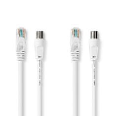 Nedis Koaksialni & Cat6 kombinirani kabel | IEC (koaksialni) moški / RJ45 moški | IEC (koaksialni) ženski / RJ45 moški | Ponikljano | RG58 | 75 ohmov | Dvojno zaščiten | 1,50 m | Okrogla | PVC | Bela | 