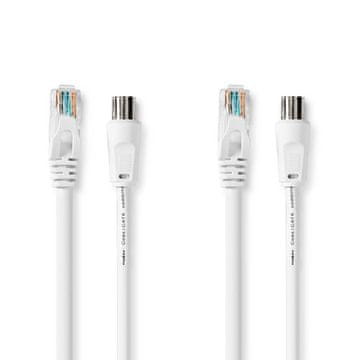 Nedis Koaksialni & Cat6 kombinirani kabel | IEC (koaksialni) moški / RJ45 moški | IEC (koaksialni) ženski / RJ45 moški | Ponikljano | RG58 | 75 ohmov | Dvojno zaščiten | 1,50 m | Okrogla | PVC | Bela |