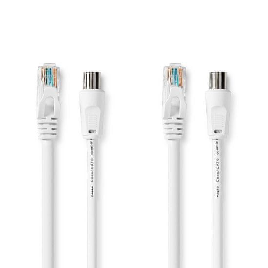 Nedis Koaksialni & Cat6 kombinirani kabel | IEC (koaksialni) moški / RJ45 moški | IEC (koaksialni) ženski / RJ45 moški | Ponikljano | RG58 | 75 ohmov | Dvojno zaščiten | 1,50 m | Okrogla | PVC | Bela |