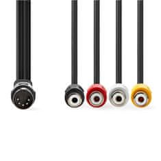 Nedis DIN avdio kabel | DIN 5-polni moški | 4x RCA, ženski | Ponikljano | 0,20 m | Okrogla | PVC | Črna | Oznaka 