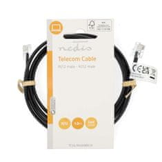 Nedis Telekomunikacijski kabel | RJ12 Moški | RJ12 Moški | 1,00 m | Izvedba kabla: Ploščat | Vrsta kabla: RJ12 | Črna 