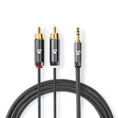 Nedis Stereo avdio kabel | 3,5 mm moški | 2x RCA moški | Pozlačeno | 1,00 m | Okrogla | Siva / siva s kovino | Škatla s pokritim oknom 