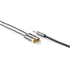 Nedis Stereo avdio kabel | 3,5 mm moški | 2x RCA moški | Pozlačeno | 2,00 m | Okrogla | Siva / siva s kovino | Škatla s pokritim oknom 