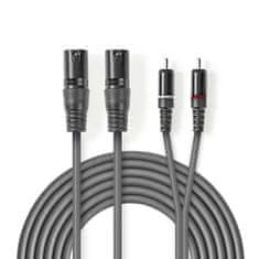 Nedis Balanced audio cable | 2x XLR 3-Pin Male | 2x RCA Male | Nickel-plated | 3.00 m | Round | PVC | Dark gray | Cardboard Sleeve 