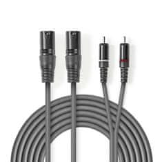 Nedis Uravnotežen zvočni kabel | 2x XLR 3-polni moški | 2x RCA moški | Ponikljano | 3,00 m | Okrogla | PVC | Temno siva | Kartonski ovoj 