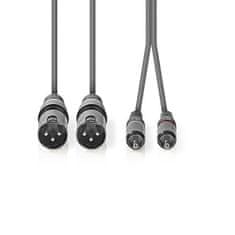 Nedis Balanced audio cable | 2x XLR 3-Pin Male | 2x RCA Male | Nickel-plated | 3.00 m | Round | PVC | Dark gray | Cardboard Sleeve 