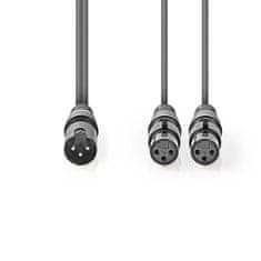 Nedis Balanced Audio Cable | XLR 3-Pin Male | 2x XLR 3-Pin Female | Nickel Plated | 1.50 m | Round | PVC | Dark Grey | Cardboard Sleeve 