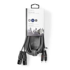 Nedis Uravnotežen zvočni kabel | 2x XLR 3-polni moški | 2x RCA moški | Ponikljano | 3,00 m | Okrogla | PVC | Temno siva | Kartonski ovoj 
