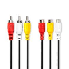 Nedis Composite video cable | 3x RCA Hane | 3x RCA Hona | Nickel Platerad | 480p | 2.00 m | Rund | PVC | Svart | Kuvert 