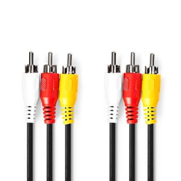 Nedis Kompozitni video kabel | 3x RCA moški | 3x RCA moški | Ponikljano | 480p | 1,50 m | Okrogla | PVC | Črna | Plastična vrečka