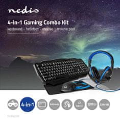 Nedis Gaming Combo Kit | 4-v-1 | Tipkovnica, slušalke, miška in podloga za miško | Modra/črna | QWERTY | Postavitev IT 