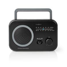 Nedis FM-radio | Portabel design | AM / FM | Batteridriven / Strömadapter | Analog | 1.8 W | Svart Vit Skärm | Bluetooth | Hörlursuttag | Bärhandtag | Grå / Svart 