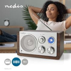 Nedis FM radio | Oblikovanje plošč | FM | Napajalnik | Analogni | 15 W | Bluetooth | rjav 