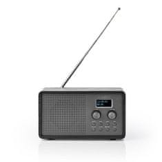 Nedis DAB+ radio | Oblikovanje mize | DAB+ / FM | 1,3" | Črno bel zaslon | Napajanje iz baterije / USB napajanje | Digitalno | 4,5 W | Bluetooth | Budilka | Časovnik za izklop | Črna 