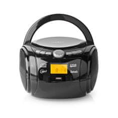 Nedis CD-spelare Boombox | Batteridriven / Strömadapter | Stereo | 9 W | Bluetooth | FM | USB-uppspelning | Bärhandtag | Svart 