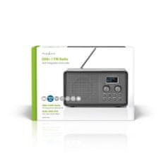 Nedis DAB+ radio | Oblikovanje mize | DAB+ / FM | 1,3" | Črno bel zaslon | Napajanje iz baterije / USB napajanje | Digitalno | 4,5 W | Bluetooth | Budilka | Časovnik za izklop | Črna 