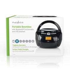 Nedis CD-spelare Boombox | Batteridriven / Strömadapter | Stereo | 9 W | Bluetooth | FM | USB-uppspelning | Bärhandtag | Svart 