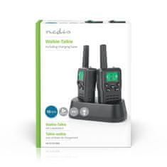 Nedis Set Walkie Talkie | 2 slušalki | Do 10 km | Frekvenčni kanali: 8 | PTT/VOX | Do 6 ur | Vključena polnilna baza | Priključek za slušalke | Črna 