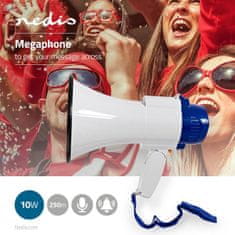 Nedis Megafon | Maximal räckvidd: 250 m | Maximal volymkontroll: 115 dB | Inbyggd mikrofon | Inbygd siren | Inspelningsfunktion | Blå / Vit 