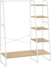 shumee Stojalo za oblačila, obešalo za plašče, 45 x 120 x 160 cm, stojalo za oblačila z obeskom za oblačila, stojalo za čevlje, odprta omara, 6 odstranljivih kavljev, spalnica, predsoba, beli hrast RGR116W09